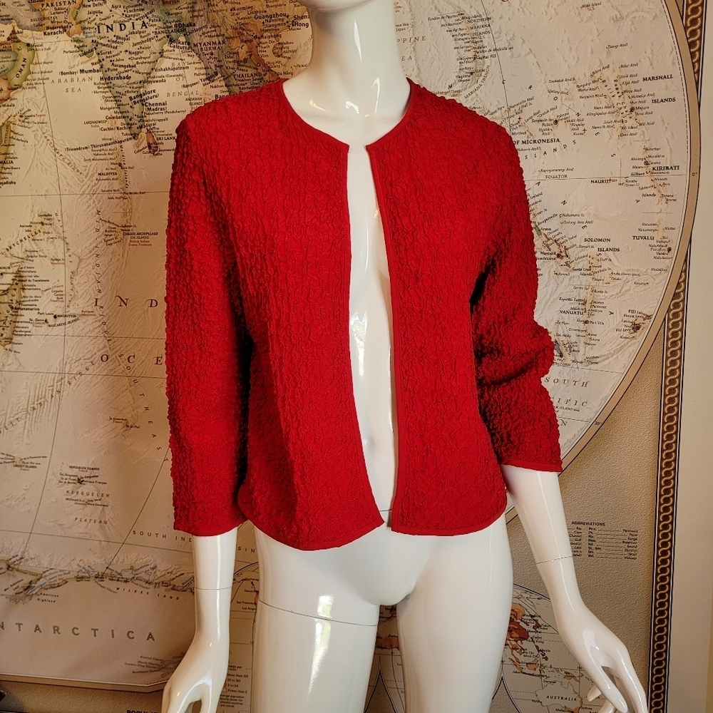 Valerie Stevens petite textured red lady jacket 100% silk classic officewear 10P